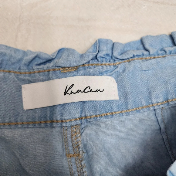 KanCan size XL light blue ultra high rise belted paper bag shorts - Picture 5 of 9